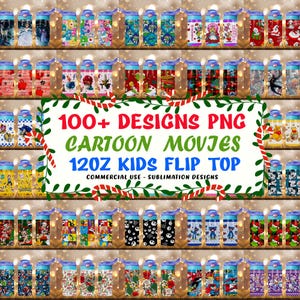 100+ Designs 12oz Kinder-Flip-Top-Schnabeltassen-Becherfolie, Mega Bundle Cartoon 12oz-Schnabeltassen-Becher-Png, Kinder-Cartoons 12oz-Becherfolie