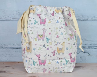 Large llama drawstring project bag, drawstring knitting bag, project bag for knitting, large craft bag, drawstring knitting project bag, uk,