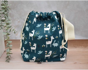 Medium drawstring project bag, drawstring knitting bag, project bag for knitting, shawl project bag, drawstring craft bag, uk, deer, cute