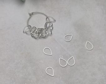 20 small ring stitch markers, solid stitch markers, snagless, lightweight, uk, sock, knitting notions, shawl stitch markers, silver teardrop
