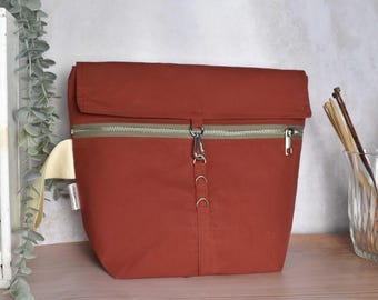 Large project bag for knitting or crochet, waxed cotton pouch, weatherproof project bag, uk, sweater, gift for knitter,handmade