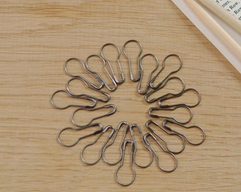 20 stitch markers, removable stitch markers, coiless safety pins, uk, gourd safety pins, gunmetal grey, the woolly tangle