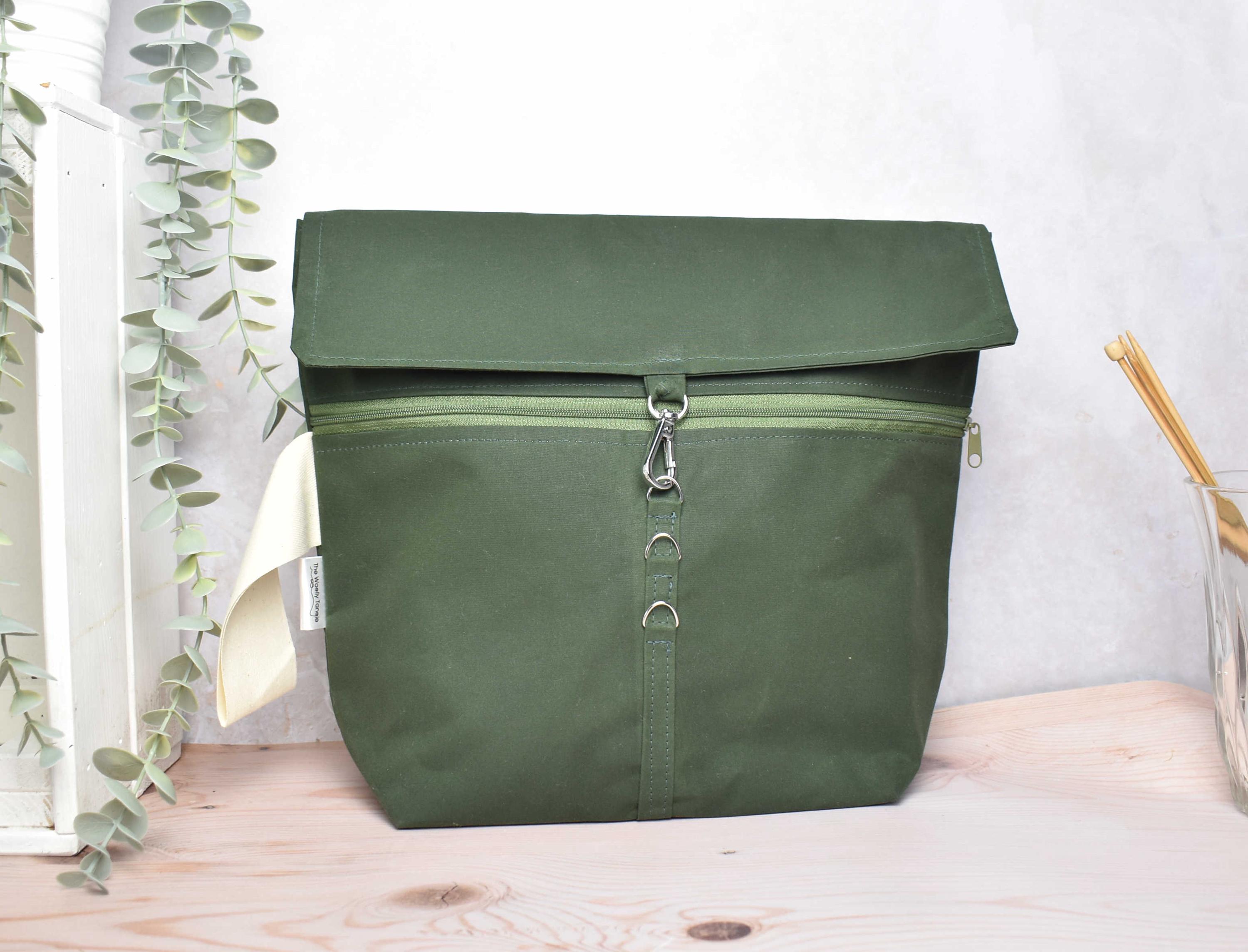Large project bag for knitting or crochet, waxed cotton pouch, weatherproof project bag, uk, sweater, gift for knitter,handmade