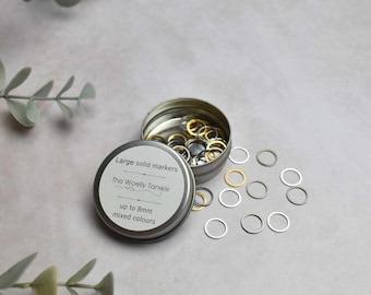45 large stitch marker set, stitch markers in tin, knitting tin, snagless, uk, solid, notion tin, simple stitch markers, knitting gift, ring
