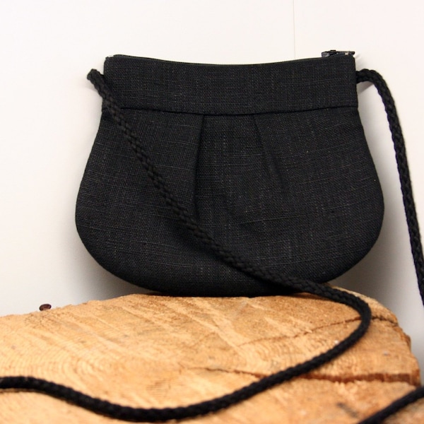 Small Black Crossbody Purse For Woman, Black Linen Mini Purse