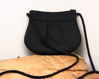 Small Black Crossbody Purse For Woman, Black Linen Mini Purse