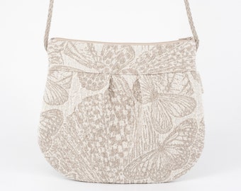 Sac d'été à bandoulière en lin, sac à main en lin avec papillons, sac à bandoulière pour femme