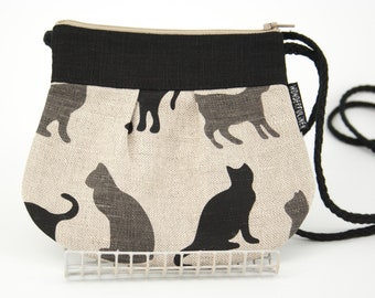 Cat Purse, Small Crossbody Purse, Linen Purse