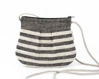 Linen Mini Purse For Woman, Small Crossbody Purse, Striped Linen Crossbody Bag