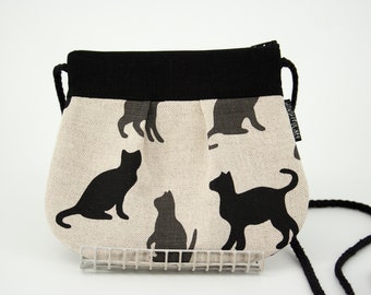 Small Crossbody Cat Purse, Linen Purse For Women, Handmade Linen Purse