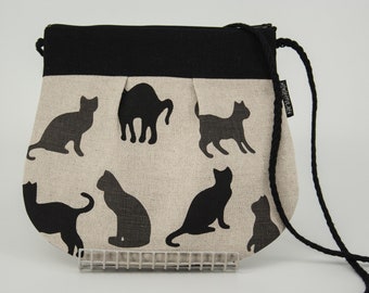 Crossbody Linen Purse With Cats, Linen Bag For Women, Gift For Her