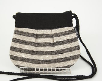Small Linen Purse, Striped Linen Crossbody Purse, Mini Crossbody Bag