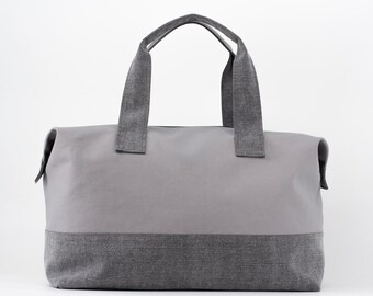 Grauer Baumwoll-Canvas Seesack, große Handtasche, Turnbeutel, Overnight Bag