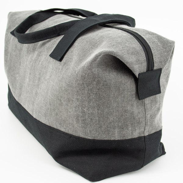 Gym Bag For Men Or Women, Canvas Duffle Bag, Gray/Black Carry On Bag