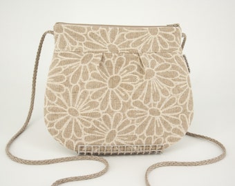 Leinen Crossbody Bag, Sommertasche mit Gänseblümchen, Natürliche Leinen Geldbörse Für Dame