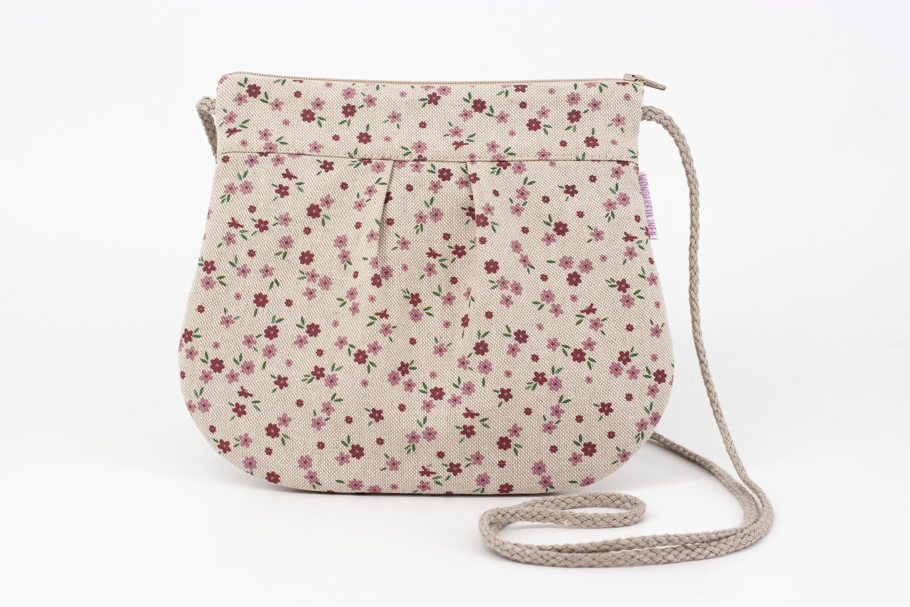 ショルダーバッグ・ポシェット Linen shoulder bag with logo print. Linen Crossbody Bag, Light Linen Bag for Woman, Linen