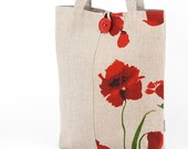 Linen Shoulder Bag, Poppies Tote Bag, Flax Bag