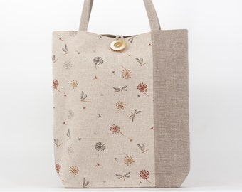 Linen Tote Bag, Shoulder Bag, Women's Shopping Bag, Natural Linen Bag