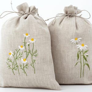 Leinen Taschen 2er Set, bestickte Leinen Taschen für Geschenke, 2 Stück Leinen Geschenkbeutel