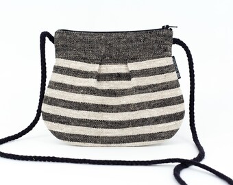 Crossbody Mini Purse, Small Linen Purse For Woman, Striped Linen Purse