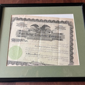 Historical Fort Dodge Telephone Company Capitol Stock Certificates circa 1904 & 1912