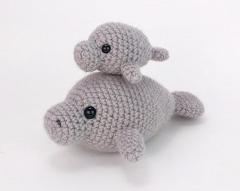 PATTERN: Mama and Baby Manatee - Crochet manatee pattern - amigurumi manatee pattern - crocheted manatee - PDF digital crochet pattern