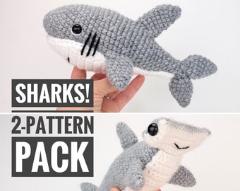 PATTERN PACK: 2 Shark Patterns - crochet shark and hammerhead shark - PDF Patterns