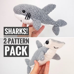 PATTERN PACK: 2 Shark Patterns - crochet shark and hammerhead shark - PDF Patterns