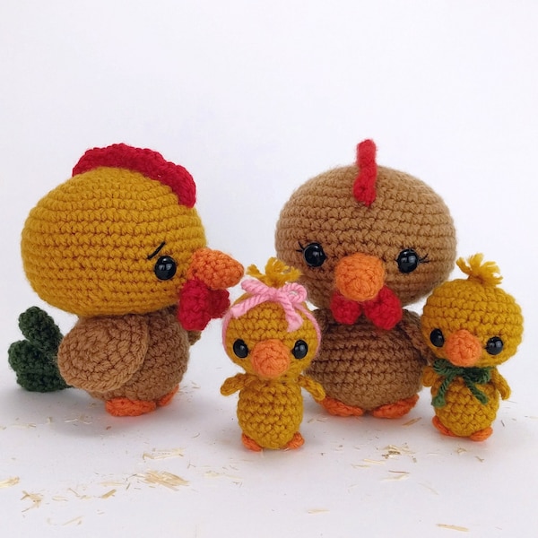 PATTERN: Chicken Family - Crochet chicken pattern - amigurumi rooster pattern - crocheted rooster - PDF crochet pattern