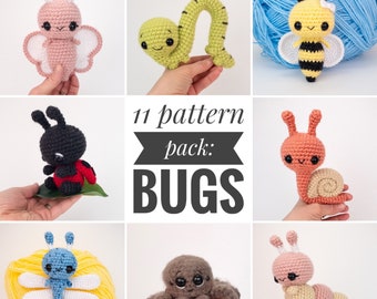 PATTERN PACK - 11 bug patterns - includes ant, bee, butterfly, caterpillar, dragonfly, firefly, fly, inchworm, ladybug, snail, and spider
