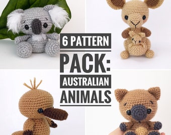 PATTERN PACK - 6 Australian Animal Patterns - cockatiel, kangaroo, koala, platypus, quokka, and wombat - PDF patterns