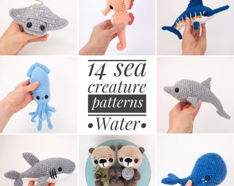 PATTERN PACK - 14 Sea Creatures: dolphin hammerhead jellyfish manatee marlin narwhal octopus otter orca ray seahorse shark squid whale