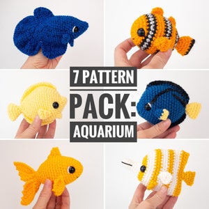 PATTERN PACK - 7 aquarium fish patterns - angelfish, betta, blue tang, butterfly fish, clownfish, goldfish, and yellow tang - PDF patterns