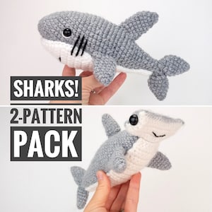 PATTERN PACK: 2 Shark Patterns - crochet shark and hammerhead shark - PDF Patterns