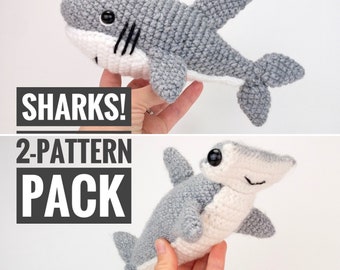 PATTERN PACK: 2 Shark Patterns - crochet shark and hammerhead shark - PDF Patterns