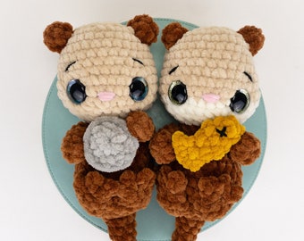 PATTERN: Plush Oliver & Octavia the Otters - amigurumi chunky otter pattern - super bulky yarn easy otter plushie - PDF pattern