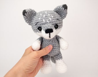 PATTERN: Wilson the Wolf Pup - Crochet wolf pattern - amigurumi wolf pattern - crocheted gray wolf pattern - PDF crochet pattern