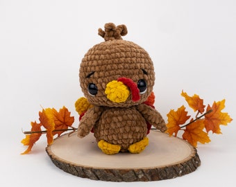PATROON: Tucker-de-kalkoen pluchepatroon - amigurumi-patroon met grof kalkoen - super volumineus garen kalkoenknuffel - pdf-haakpatroon