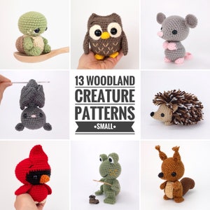 PATTERN PACK - 13 small woodland animal patterns - includes bat, bird, bunny, cardinal, chipmunk, frog, hedgehog, mouse, owl, and turtles!