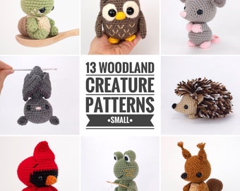 PATTERN PACK - 13 small woodland animal patterns - includes bat, bird, bunny, cardinal, chipmunk, frog, hedgehog, mouse, owl, and turtles!