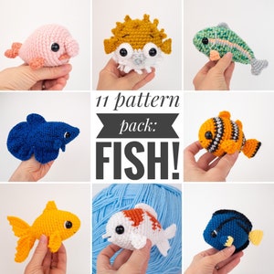 PATTERN PACK - 11 fish patterns - angelfish, betta, blue/yellow tangs, clownfish, butterfly fish, koi, blobfish, goldfish, pufferfish, trout