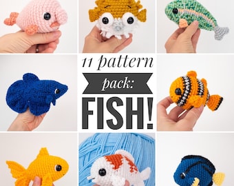 PATTERN PACK - 11 fish patterns - angelfish, betta, blue/yellow tangs, clownfish, butterfly fish, koi, blobfish, goldfish, pufferfish, trout