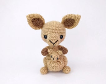 PATTERN: Kangaroo and Baby Crochet Pattern - amigurumi kangaroo pattern - crocheted kangaroo - PDF crochet pattern - English only