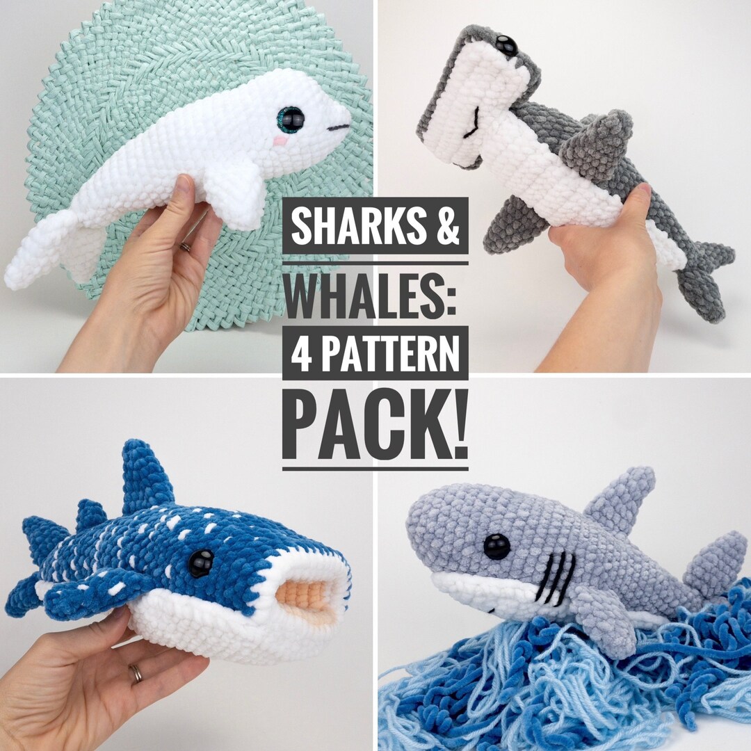 PATTERN PACK - 4 Plush Patterns - Shark, Hammerhead Shark, Whale Shark ...