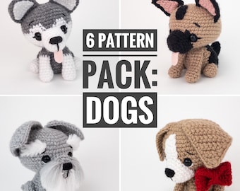 PATTERN PACK - 6 dog patterns - includes basset hound, beagle, dacshund, German shepherd, husky, and schnauzer - PDF patterns only