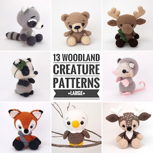 PATTERN PACK - 13 large woodland animal patterns - includes bear, skunk, deer, eagle, fox, moose, porcupine, possum, raccoon, skunk, & wolf