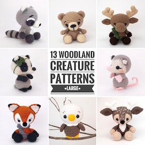 PATTERN PACK 13 large woodland animal patterns includes bear, skunk, deer, eagle, fox, moose, porcupine, possum, raccoon, skunk, & wolf image 1