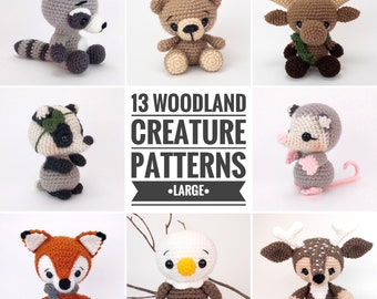 PATTERN PACK - 13 large woodland animal patterns - includes bear, skunk, deer, eagle, fox, moose, porcupine, possum, raccoon, skunk, & wolf