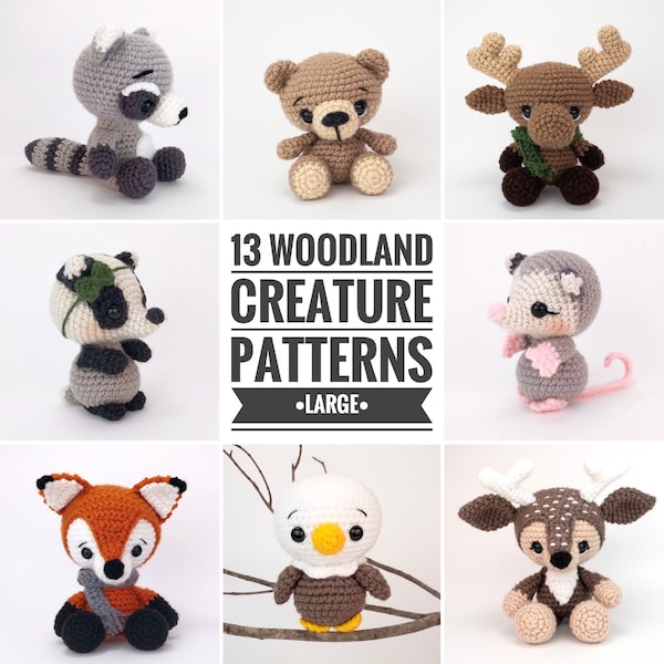 PATTERN PACK - 13 large woodland animal patterns - includes bear, skunk, deer, eagle, fox, moose, porcupine, possum, raccoon, skunk, & wolf