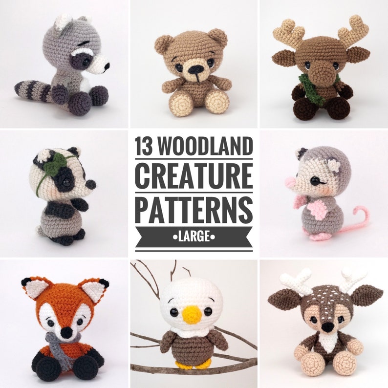 PATTERN PACK 13 large woodland animal patterns includes bear, skunk, deer, eagle, fox, moose, porcupine, possum, raccoon, skunk, & wolf image 1